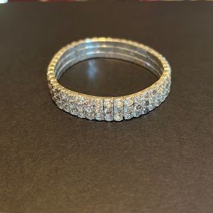 Silver elastic faux diamond bracelet